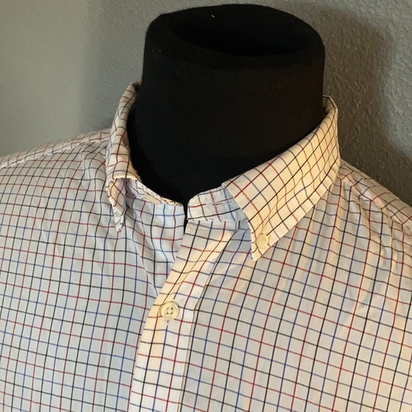 Nautica casual dress shirt red black blue checkered clean white button up - Picture 3 of 8
